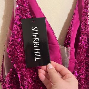NWT Sherri Hill Pink Velvet Sequin Cocktail Dress